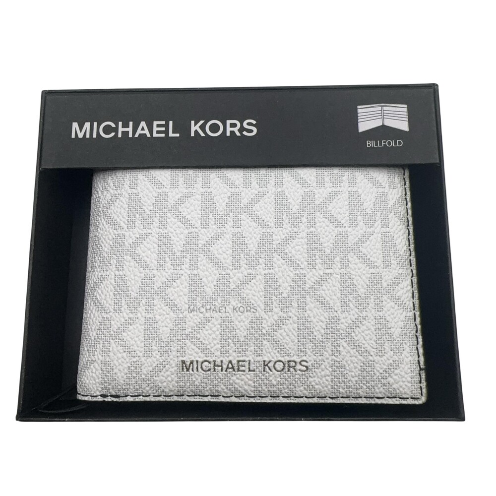 Michael Kors Mason Wallet Mens Signature White Logo Leather Bifold Billfold